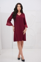 Bordowa Sukienka z Koronkowym Rękawem 3/4 – Elegancka, Klasyczna, Dekolt V